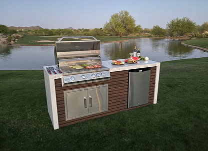 Classic Shiplap Outdoor Kitchen KoKoMo Grill with Waterfall Edge