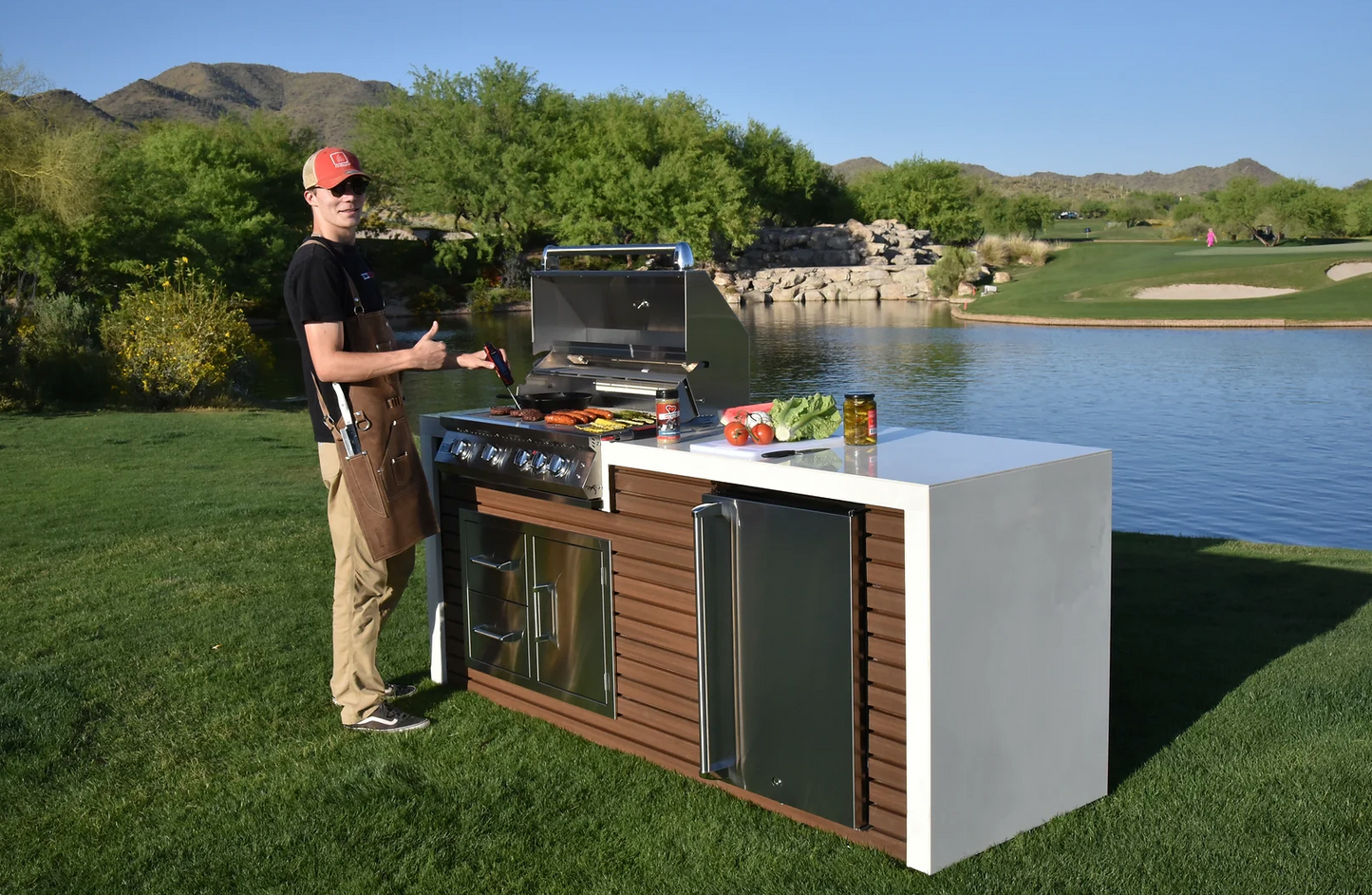 Professional Shiplap Outdoor Kitchen KoKoMo Grill With Waterfall Edge