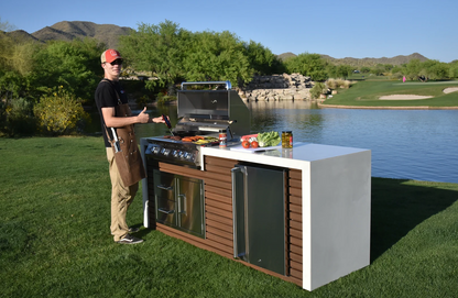 Professional Shiplap Outdoor Kitchen KoKoMo Grill With Waterfall Edge