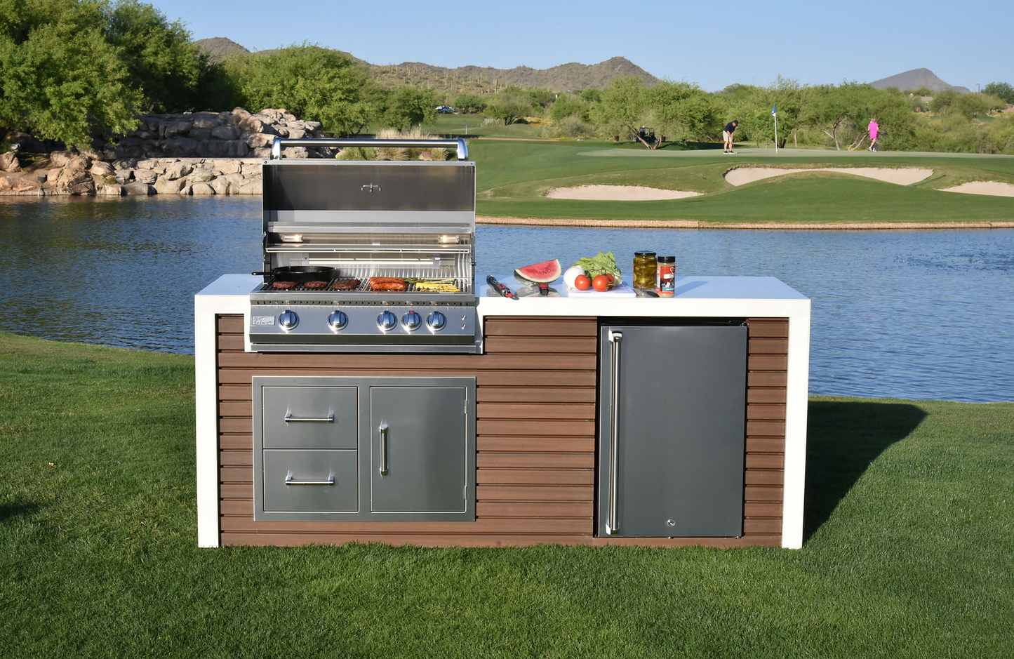 Professional Shiplap Outdoor Kitchen KoKoMo Grill With Waterfall Edge