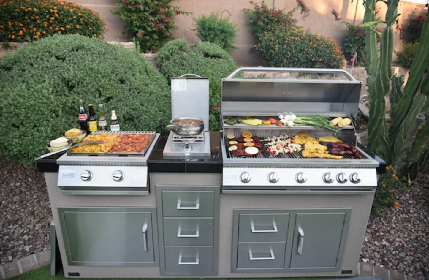 Teppanyaki, Griddle, Built-In BBQ Grill with Side Burner, Storage Drawers 7'6"