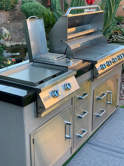 Teppanyaki, Griddle, Built-In BBQ Grill with Side Burner, Storage Drawers 7'6"