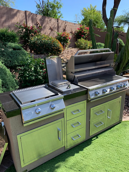 Teppanyaki, Griddle, Built-In BBQ Grill with Side Burner, Storage Drawers 7'6"