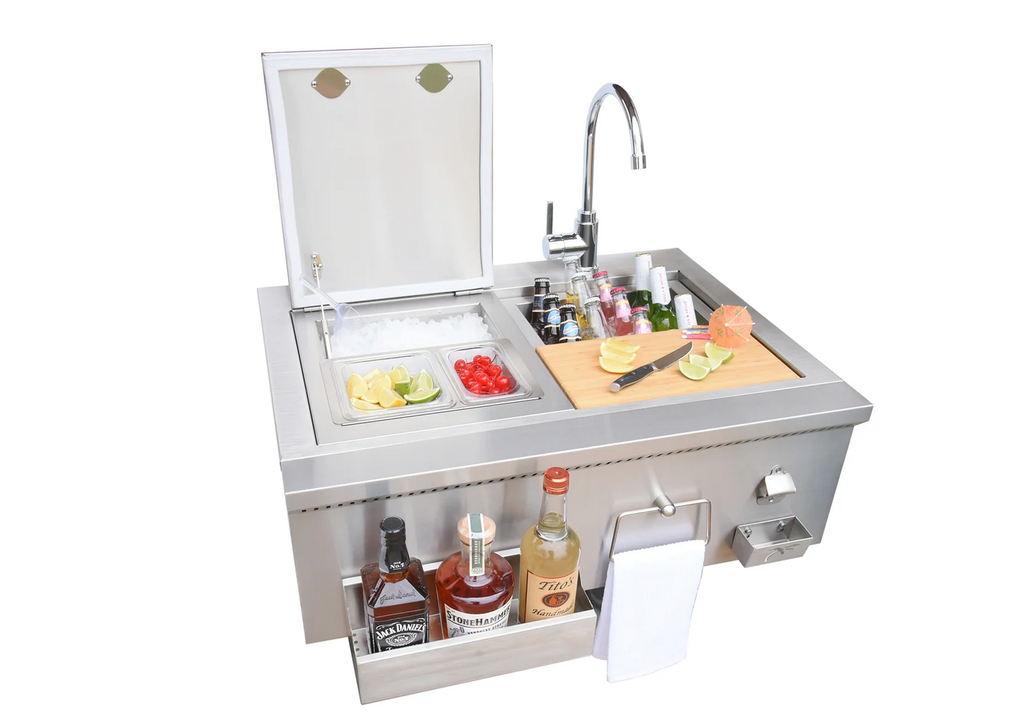 30" Built-In Bartender Cocktail Station With Sink Bottle Opener and Ice Chest